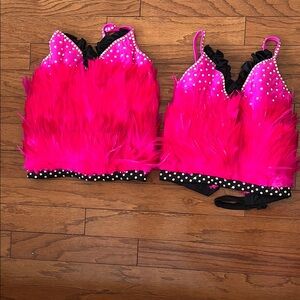 Pink and Black Dance Costumes with Feathered Texture